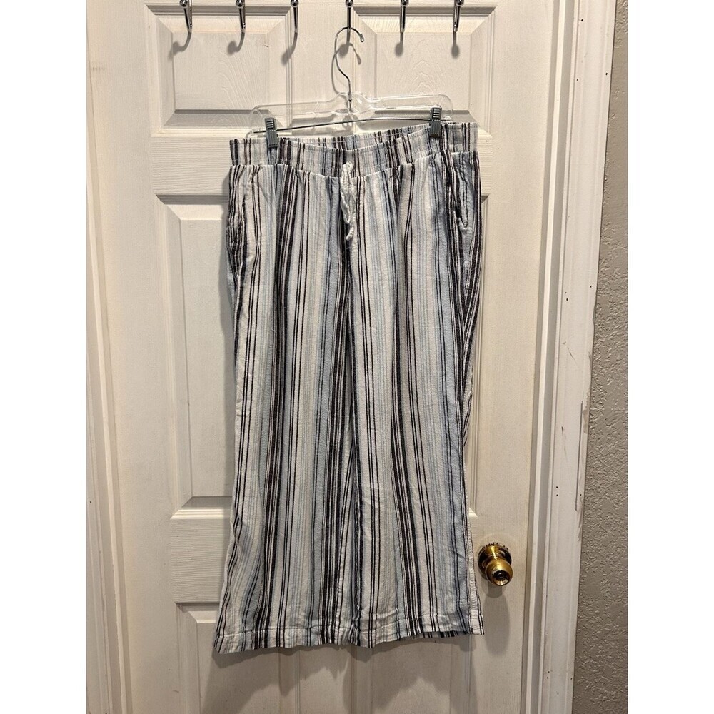 BRIGGS Linen Blend Wide Leg Striped‎ Pants Size XL Beach Lagenlook Vacation